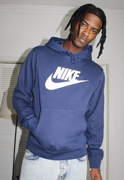 Vintage Y2K Blue & White Nike Graphic Print Spellout Hoodie