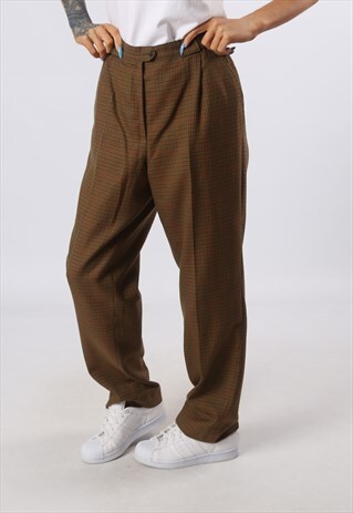 HIGH WAISTED TROUSERS TARTAN CHECKED TAPERED UK 14 (6AE)
