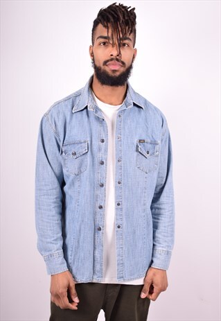 LEE MENS VINTAGE DENIM SHIRT XL BLUE 90'S