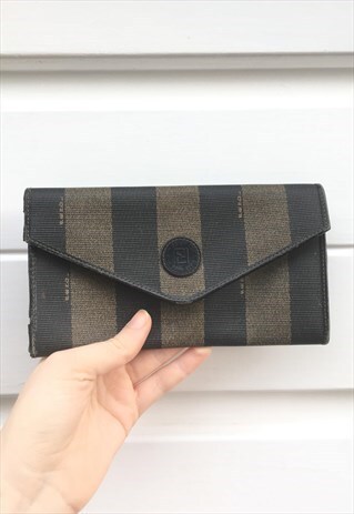 WOMENS VINTAGE 80S FENDI PURSE BROWN STRIPY LEATHER WALLET
