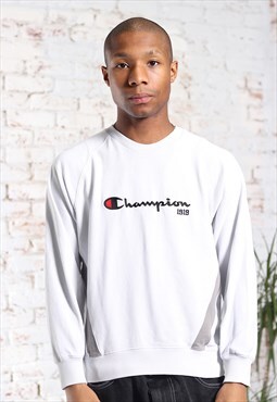 Vintage Champion Embroidered Logo Sweatshirt White