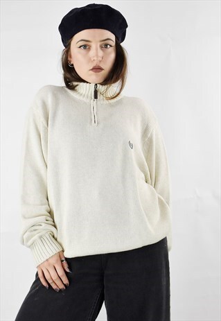 VINTAGE UNISEX RALPH LAUREN CHAPS KNITTED HALF ZIP JUMPER