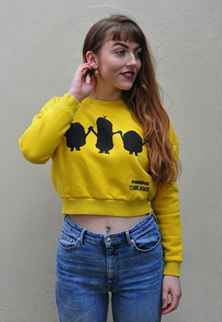 VINTAGE SWEATSHIRT IN YELLOW CHARACTER CARTOON MINIONS
