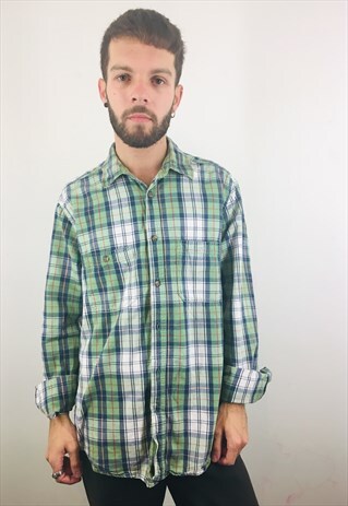 VINTAGE CHECK GREEN FLANNEL SHIRT
