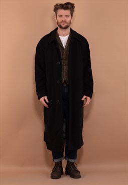 Vintage 80's Men Hugo Boss Wool Blend Coat in Dark Grey