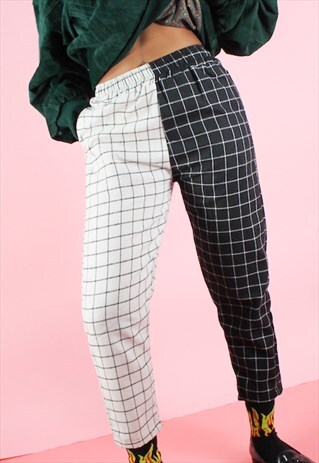 VINTAGE INSPIRED 90S Y2K TARTAN CHECK BLACK & WHITE TROUSERS