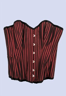 Red Black Striped Bandeau Lace Up Boned Corset Top
