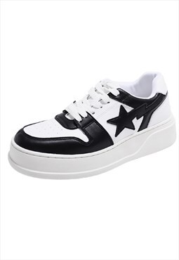 Star patch trainers retro classic sneakers in white black