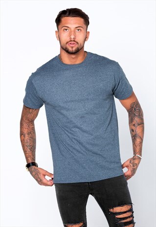 ESSENTIAL PLAIN T-SHIRT - SLATE BLUE HEATHER GREY