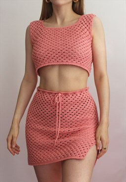 Peachy Pink Crochet Sofia Mini Skirt