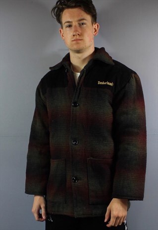 VINTAGE TIMBERLAND WEATHERGEAR WOOL COAT IN MULTICOLOUR WITH