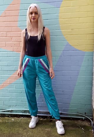 GREEN SHELLSUIT JOGGERS TRACKSUIT BOTTOMS WITH STRIPES