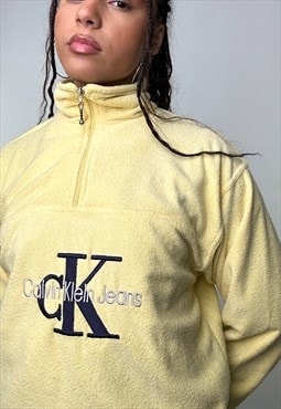 Yellow 90s Calvin Klein Embroidered Fleece 1/4 Sweatshirt