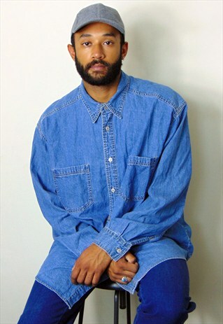90S CLASSIC CHAMBRAY DENIM RIVET BUTTON SHIRT XL