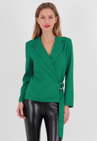 LONG SLEEVED WRAP FRONT TOP IN GREEN