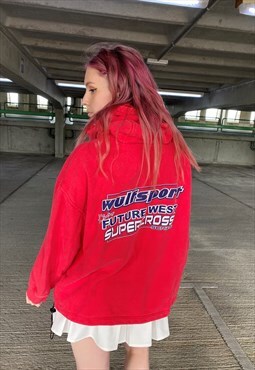 Vintage 90s WulfSport Graphic Embroidered Red Hoodie