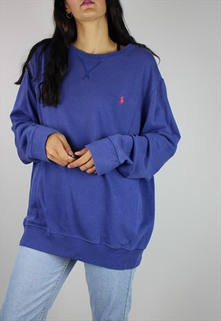 VINTAGE POLO RALPH LAUREN SWEATSHIRT JUMPER W LOGO FRONT