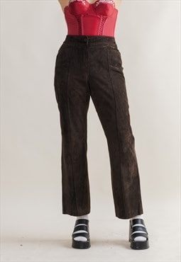Vintage 80s Real Suede Brown Straight Leg Trousers Women  M