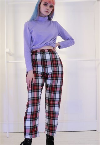 HIGH WAIST TARTAN CHECK TROUSERS