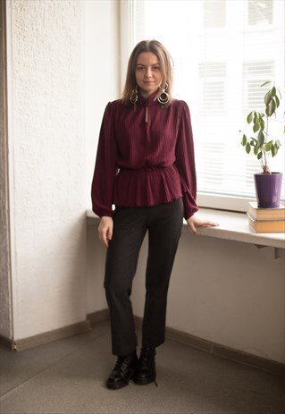 VINTAGE 90'S MAROON HIGH NECK LONG SLEEVED TOP