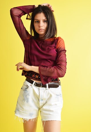 90'S RETRO HIPPIE BOHO STYLE OMBRE MESH BLOUSE TOP