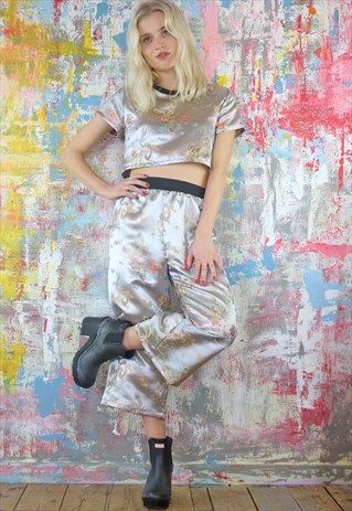 CROPPED TROUSERS & TOP CO-ORDINATE CHINESE DRAGON SATIN