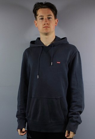 VINTAGE LEVIS HOODIE IN NAVY WITH EMBROIDERED LOGO AND POUC
