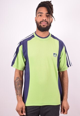 ADIDAS MENS VINTAGE T-SHIRT TOP MEDIUM GREEN 90S