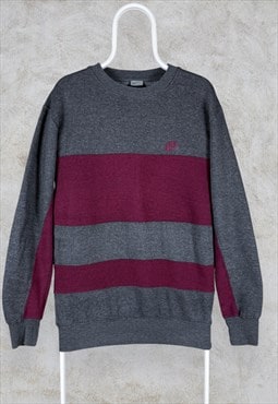 Vintage Nike Sweatshirt Grey Burgundy Striped Men's Large