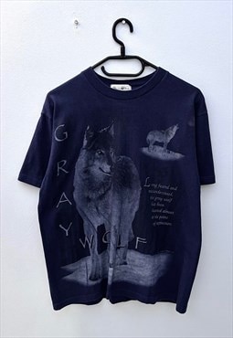 Vintage Wolf navy blue graphic T-shirt medium 