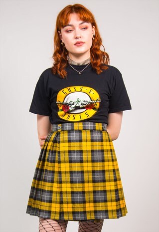 VINTAGE 90'S YELLOW CHECK TARTAN CHECK HIGH WAIST MINI SKIRT