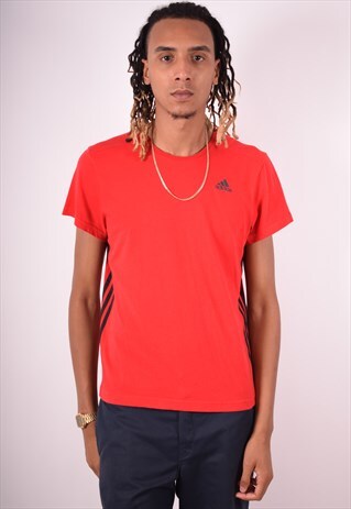 ADIDAS MENS VINTAGE T-SHIRT TOP MEDIUM RED 90S