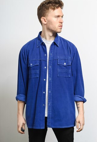 VINTAGE CORDUROY CORD SHIRT BLUE