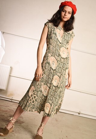90'S RETRO ETHNIC PRINT PARIS CHIC SUMMER MIDI DRESS
