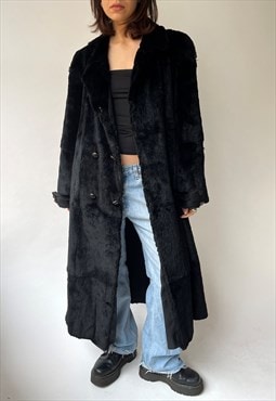 Vintage Black Long Faux Fur Coat