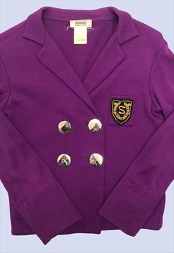 Purple Jacket Blazer Womens UK10 Gold Button Closure