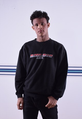 BLACK GUESS JEANS EMBROIDERED SWEATSHIRT