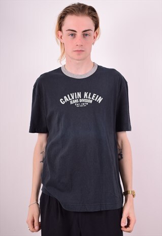 CALVIN KLEIN MENS VINTAGE T-SHIRT TOP LARGE NAVY BLUE 90S
