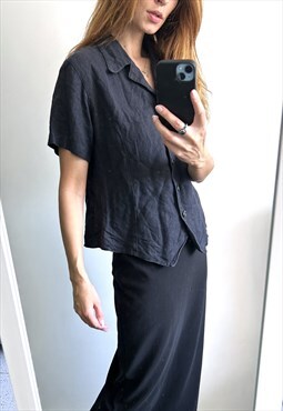 Natural Linen Buttoned Waist Fit Jacket Top Medium