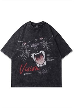 Black panther t-shirt wild cat tee Jaguar print top in grey