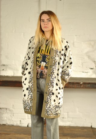 VINTAGE 80S PATTERNED OVERSIZED COATIGAN CARDIGAN