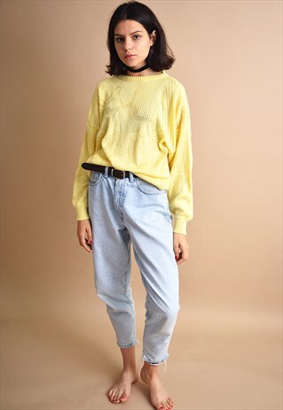 90'S RETRO YELLOW NORMCORE ABSTRACT KNITTED JUMPER TOP