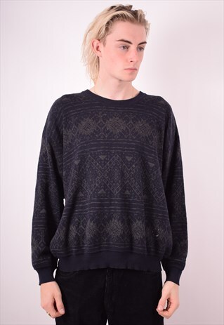 TRUSSARDI MENS VINTAGE JUMPER SWEATER LARGE BLACK 90S