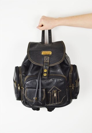 BLACK FAUX LEATHER BACKPACK BAG