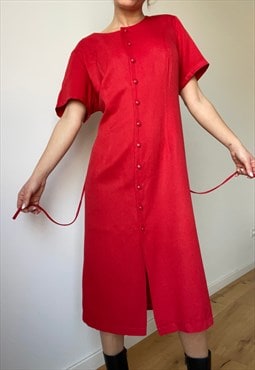 Vintage Epaulettes Red Midi Dress