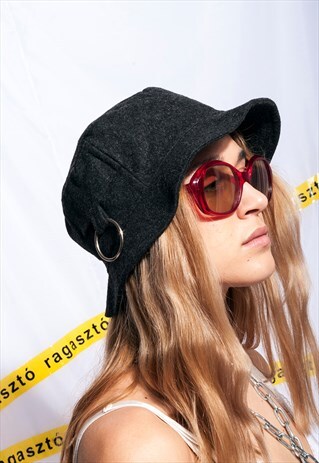 VINTAGE BUCKET HAT 90S REWORKED GRUNGE CAP W SILVER RING