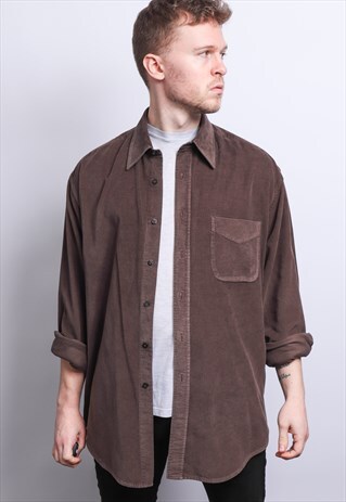 VINTAGE BROWN CORDUROY CORD SHIRT 90S GRUNGE