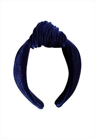HIGH KNOT LUXURY VELVET HEADBAND IN NAVY