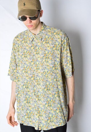 VINTAGE 80S YELLOW FLOWER SHORT SLEEVE SHIRT
