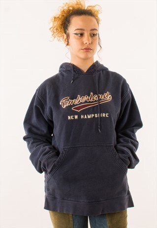 VINTAGE 90S NAVY TIMBERLAND SPELLOUT HOODIE PULLOVER